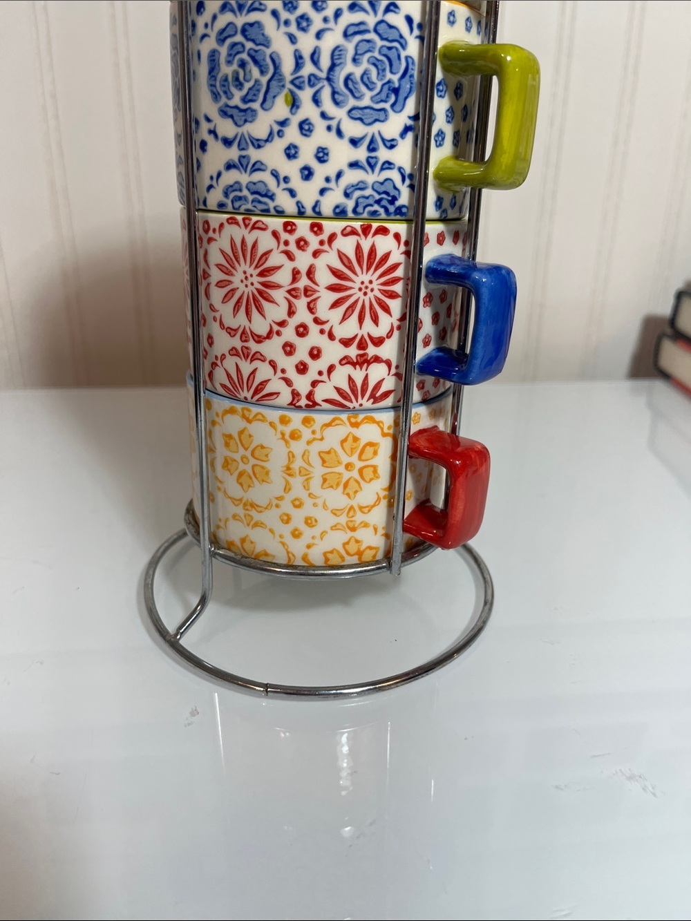 Pier 1 Imports set of four stacking mugs, espresso style (in tree) stoneware - Picture 3 of 14